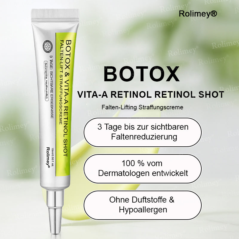Jetzt jugendliche Haut zurückgewinnen 🍀Rolimey® Botox & Vita-A Retinol Shot Falten-Lift Straffungscreme