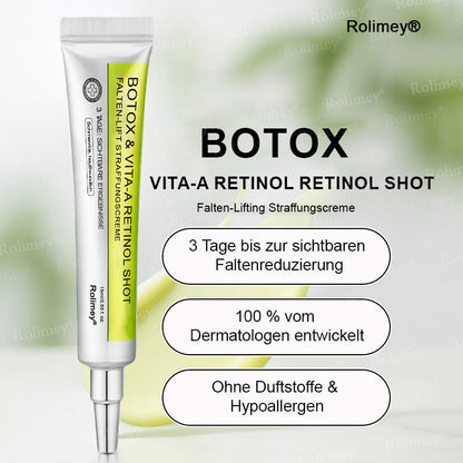 Jetzt jugendliche Haut zurückgewinnen 🍀Rolimey® Botox & Vita-A Retinol Shot Falten-Lift Straffungscreme