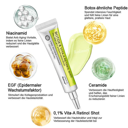 Jetzt jugendliche Haut zurückgewinnen 🍀Rolimey® Botox & Vita-A Retinol Shot Falten-Lift Straffungscreme