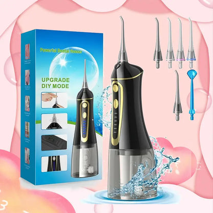 Valentine's Day Gift - Water Flosser, 6 Replaceable Nozzles, Portable, 30 Days of Use on Full Charge, Deep Oral Cleaning, Home and Couple Travel, Couple Hygiene Products, Cruise Essentials, Travel Must-Have Accessories - Black