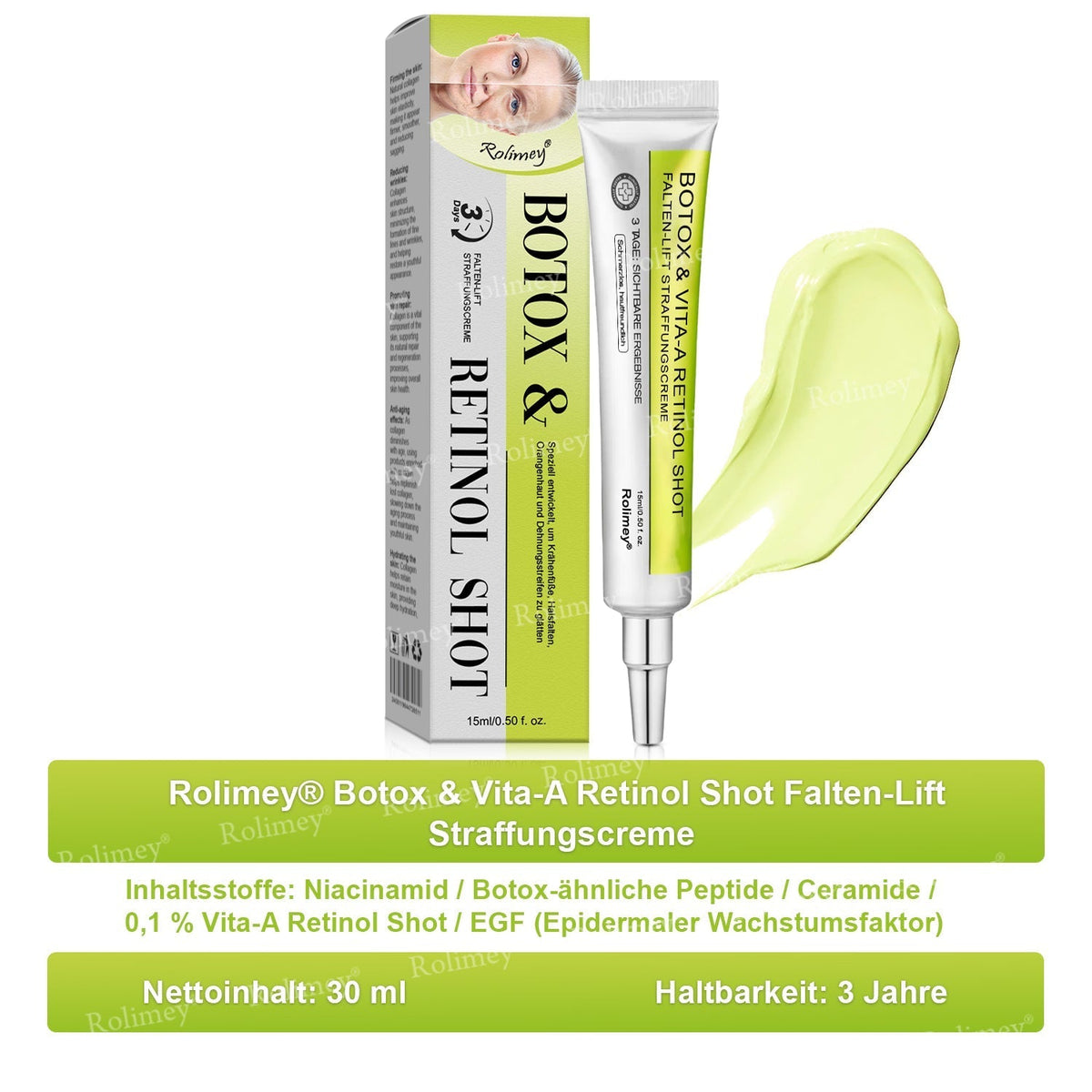 Jetzt jugendliche Haut zurückgewinnen 🍀Rolimey® Botox & Vita-A Retinol Shot Falten-Lift Straffungscreme