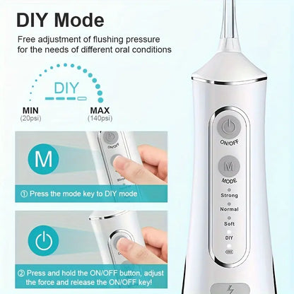 Portable Water Flosser, Cordless Oral Irrigator with Toothpick, USB Rechargeable Dental Flosser, 1500mAh Lithium Battery, Unscented, 4V Max, for Oral Care and Quartz Powder Cleaning
