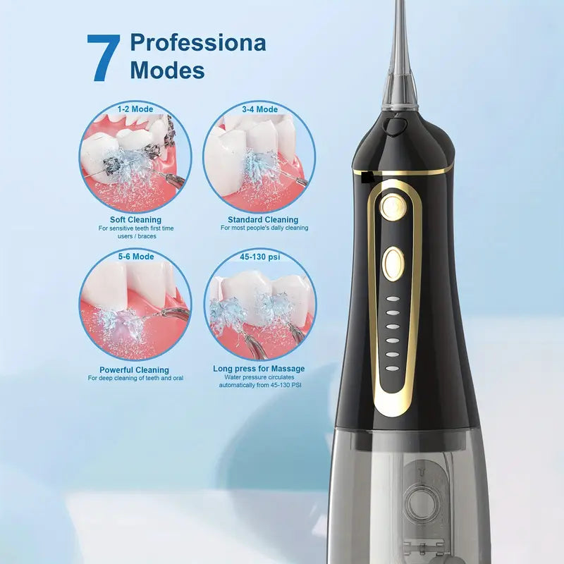 Valentine's Day Gift - Water Flosser, 6 Replaceable Nozzles, Portable, 30 Days of Use on Full Charge, Deep Oral Cleaning, Home and Couple Travel, Couple Hygiene Products, Cruise Essentials, Travel Must-Have Accessories - Black