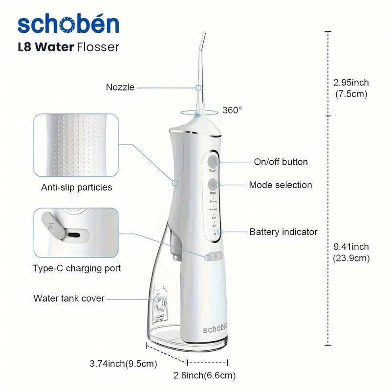 Portable Water Flosser, Cordless Oral Irrigator with Toothpick, USB Rechargeable Dental Flosser, 1500mAh Lithium Battery, Unscented, 4V Max, for Oral Care and Quartz Powder Cleaning