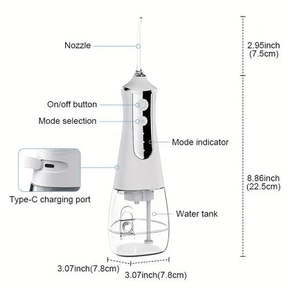 Minceetbien™ Wireless Water Flosser: Portable Dental Flosser with 5 Nozzles, Suitable for Braces, 10.14oz Water Tank, Dental Bridges and Teeth Care
