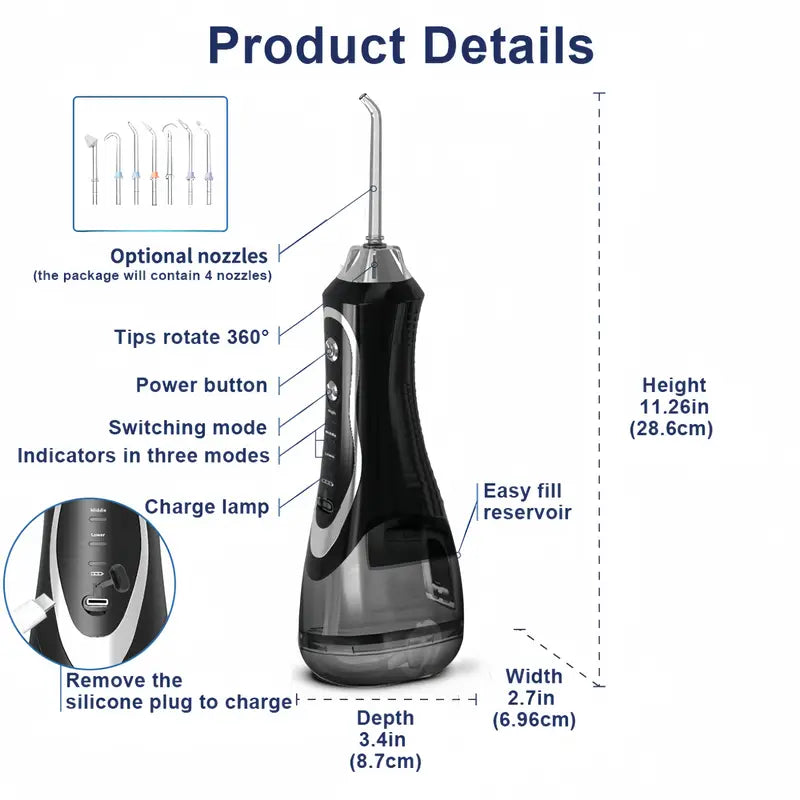 Water Flosser Tooth Picker - 3 Modes Of Dental Oral Irrigator, Portable & Rechargeable Personal Orthodontic Supply Water Tooth Cleaner Choose For Home Travel