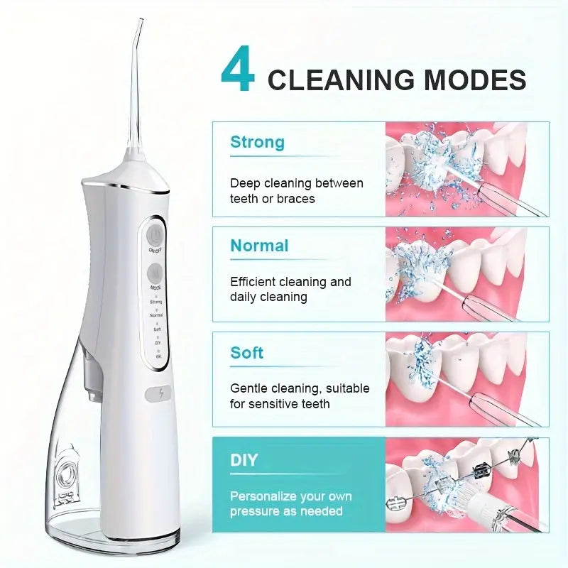 Portable Water Flosser, Cordless Oral Irrigator with Toothpick, USB Rechargeable Dental Flosser, 1500mAh Lithium Battery, Unscented, 4V Max, for Oral Care and Quartz Powder Cleaning