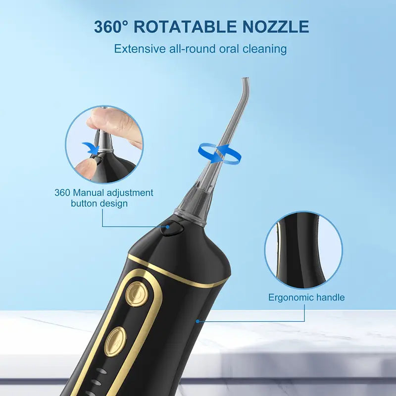 Valentine's Day Gift - Water Flosser, 6 Replaceable Nozzles, Portable, 30 Days of Use on Full Charge, Deep Oral Cleaning, Home and Couple Travel, Couple Hygiene Products, Cruise Essentials, Travel Must-Have Accessories - Black