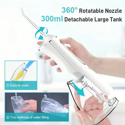 Portable Water Flosser, Cordless Oral Irrigator with Toothpick, USB Rechargeable Dental Flosser, 1500mAh Lithium Battery, Unscented, 4V Max, for Oral Care and Quartz Powder Cleaning