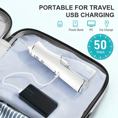 Portable Water Flosser, Cordless Oral Irrigator with Toothpick, USB Rechargeable Dental Flosser, 1500mAh Lithium Battery, Unscented, 4V Max, for Oral Care and Quartz Powder Cleaning
