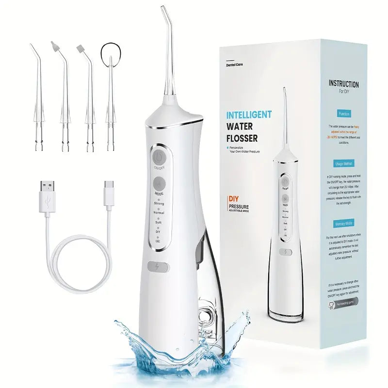 Portable Water Flosser, Cordless Oral Irrigator with Toothpick, USB Rechargeable Dental Flosser, 1500mAh Lithium Battery, Unscented, 4V Max, for Oral Care and Quartz Powder Cleaning