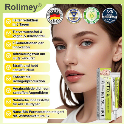 Jetzt jugendliche Haut zurückgewinnen 🍀Rolimey® Botox & Vita-A Retinol Shot Falten-Lift Straffungscreme